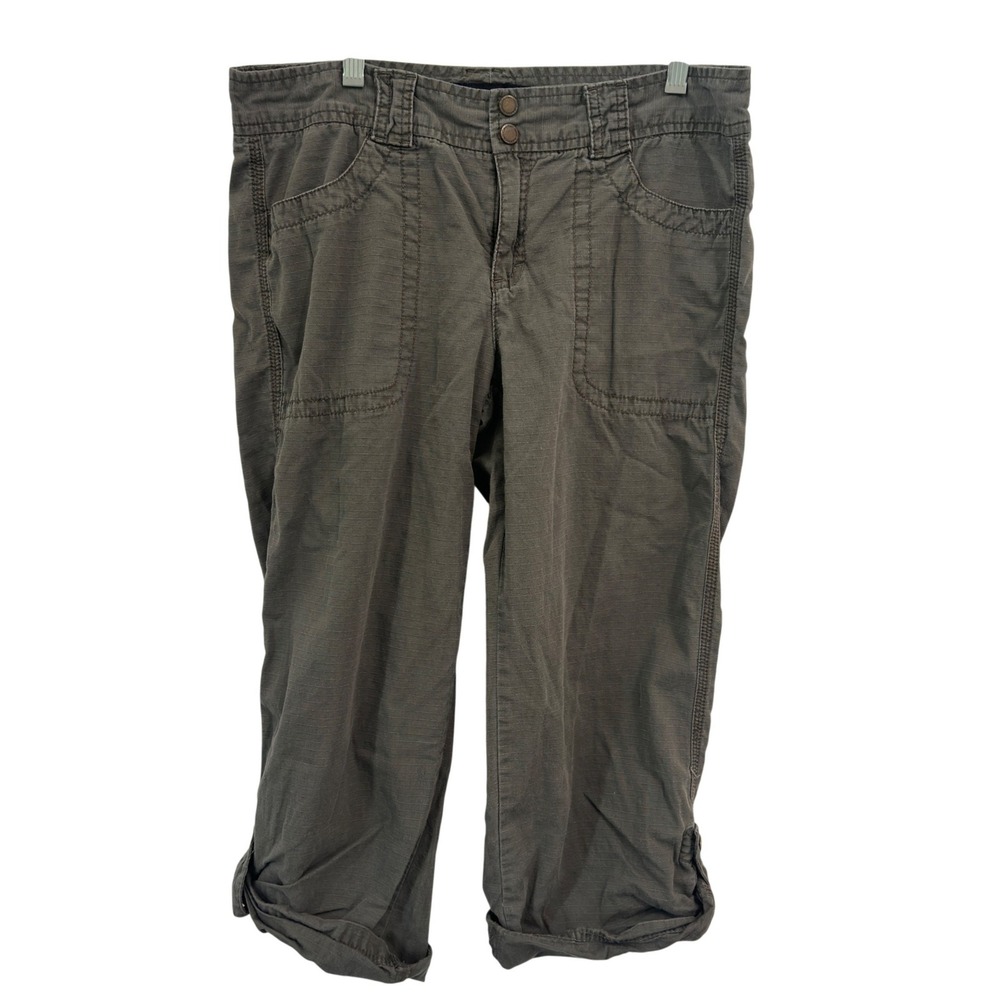 Calvin Klein Jeans Capri Pants Grey Olive‎ Cotton Utility Slub Cropped Size 6